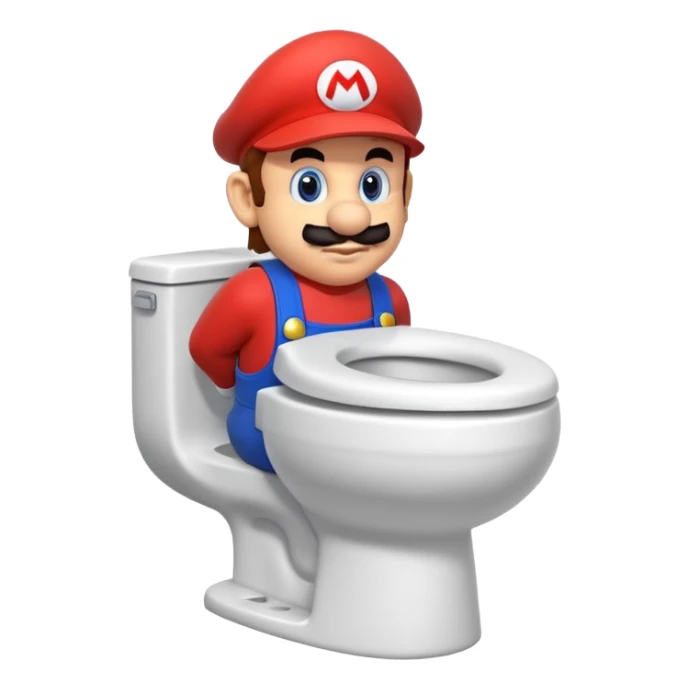 Mario's neck and head sticking out of a white toilet sticker