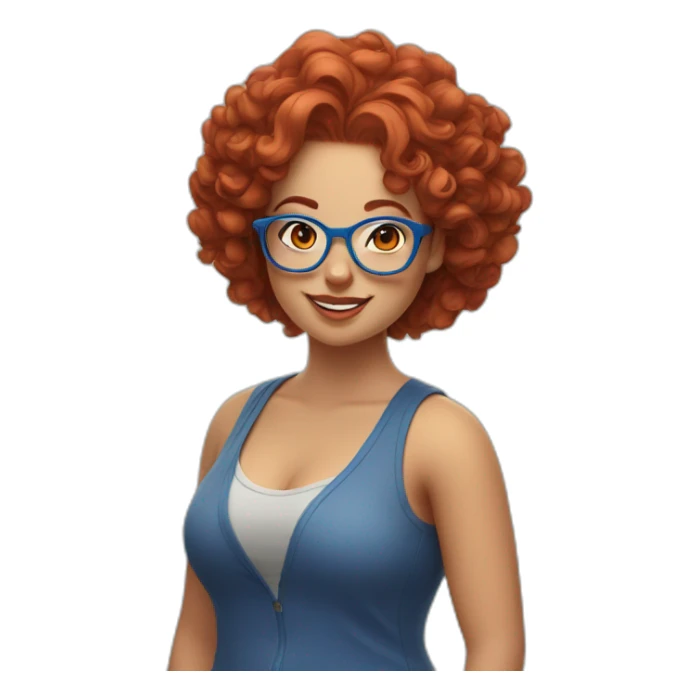 a curvy girl with curly red hair and blue glasses winking sticker
