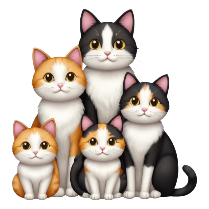 mama cat and papa cat with four little happy cats sticker