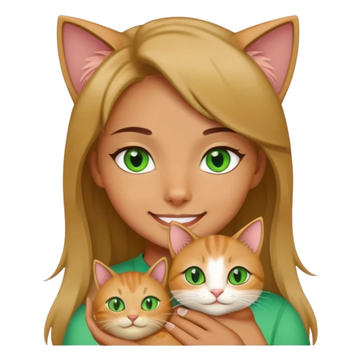 girl holding a gree eye cat and smiling sticker