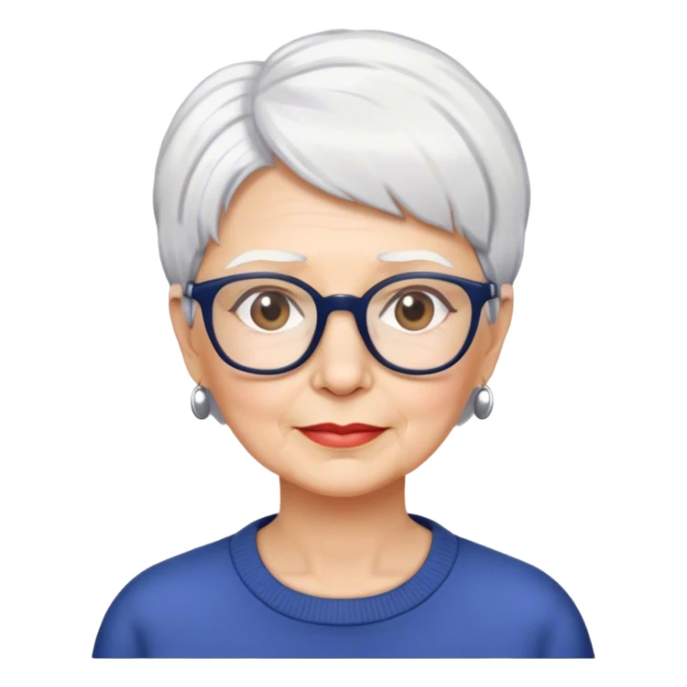 older woman with short cropped white  hair and glasses  sticker