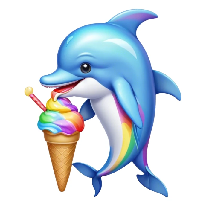 Rainbow dolphin eating ice cream sticker