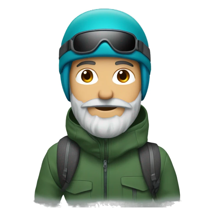 Snowboarder, RED helmet, blue eyes, grey beard, dark green jacket sticker