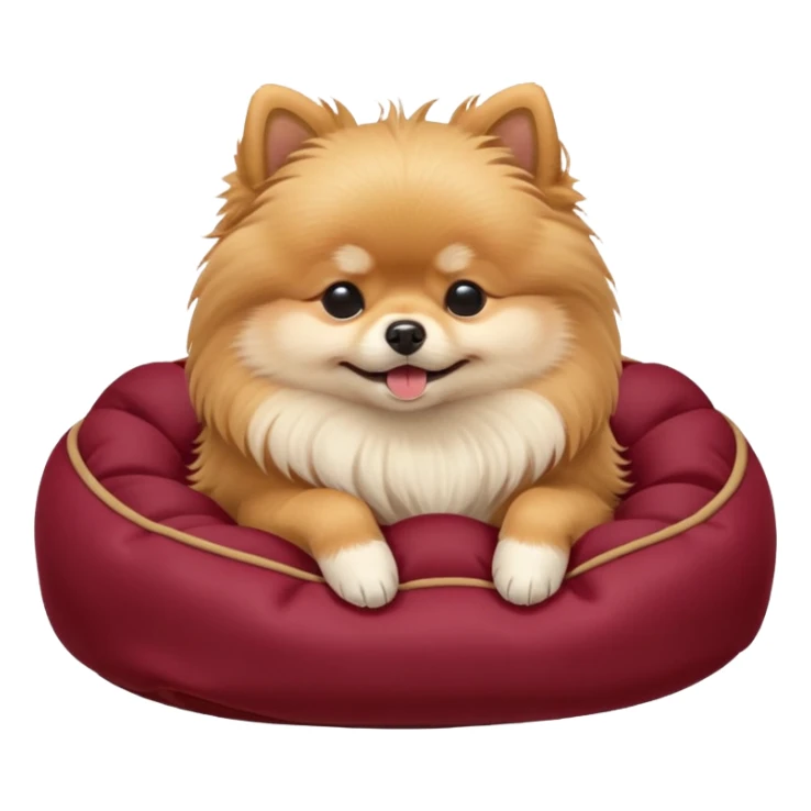 Sleeping Pomeranian in wine red dog bed sticker