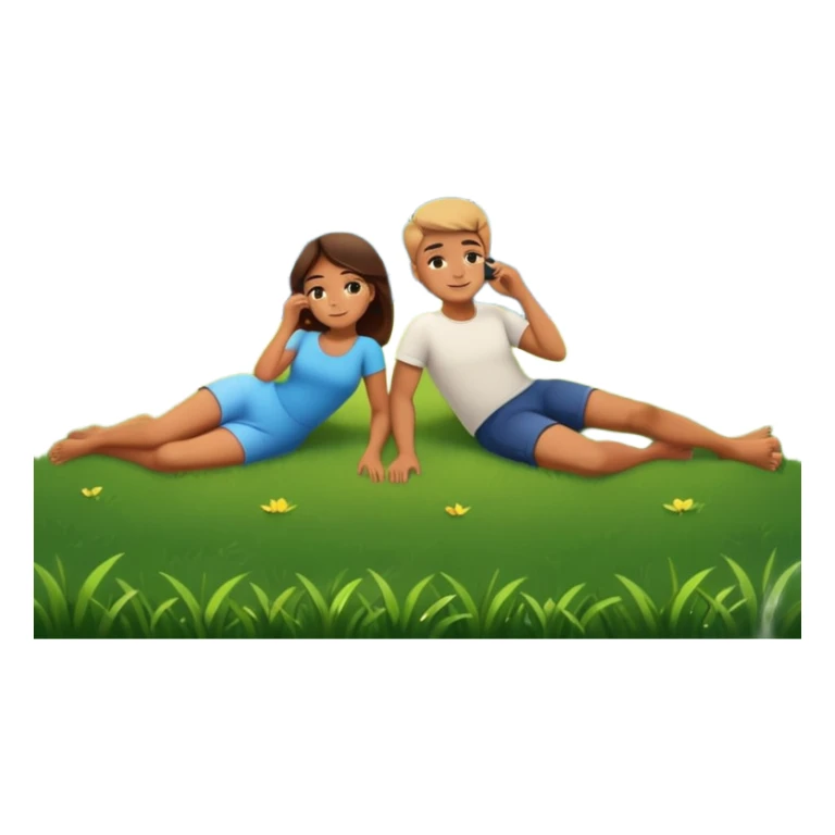 Couple looking at the stars while laying the the grass at night  sticker