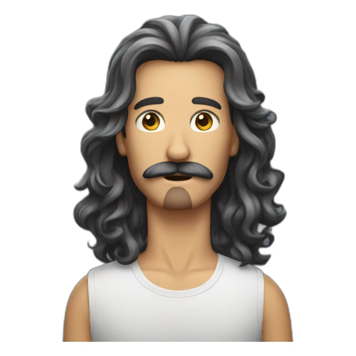 long hair man with mustache sticker