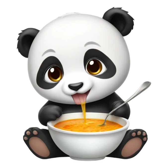 Baby panda eating big bowl of soup sticker