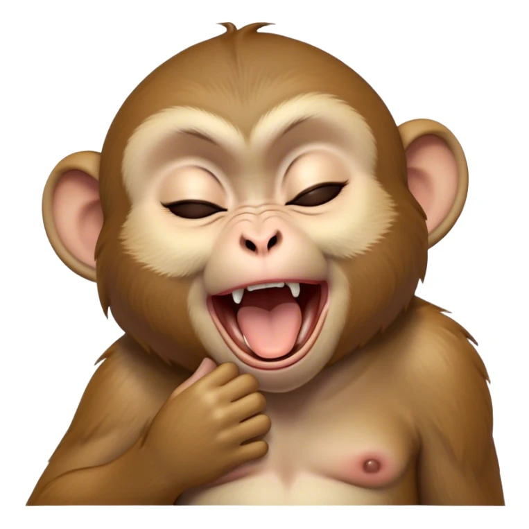 Cinematic Cute Yawning Macaque Portrait Emoji, Head tilted slightly with a dramatic, wide-open yawn, showcasing a gently textured face with half-closed, sleepy eyes and an open, relaxed mouth, Simplified yet irresistibly adorable features, highly detailed, glowing with a soft, cozy glow, high shine, relaxed yet expressive, stylized with a dash of whimsical charm, soft glowing outline, capturing the essence of a drowsy yet affectionate primate that appears ready to stretch out for a nap! sticker