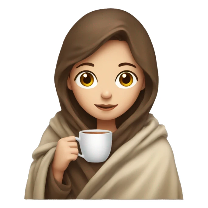 brown haired girl in blanket drinking tea sticker