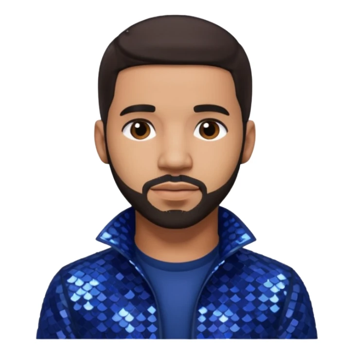 Drake with dark brown hair, indigo sequin outfit sticker