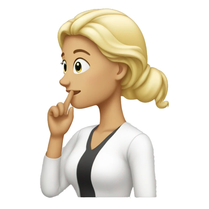 Blond woman with hand touching her nose sticker
