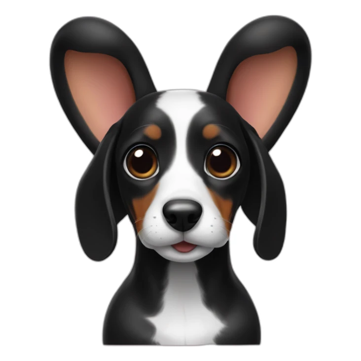 dog dachshund black in the form of a white bunny with ears sticker