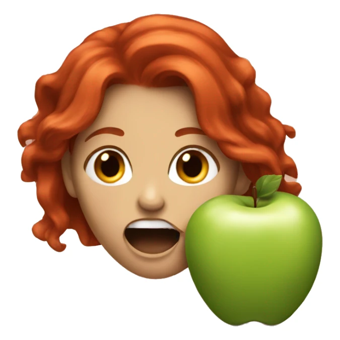 Female with copper red hair biting into an apple  sticker