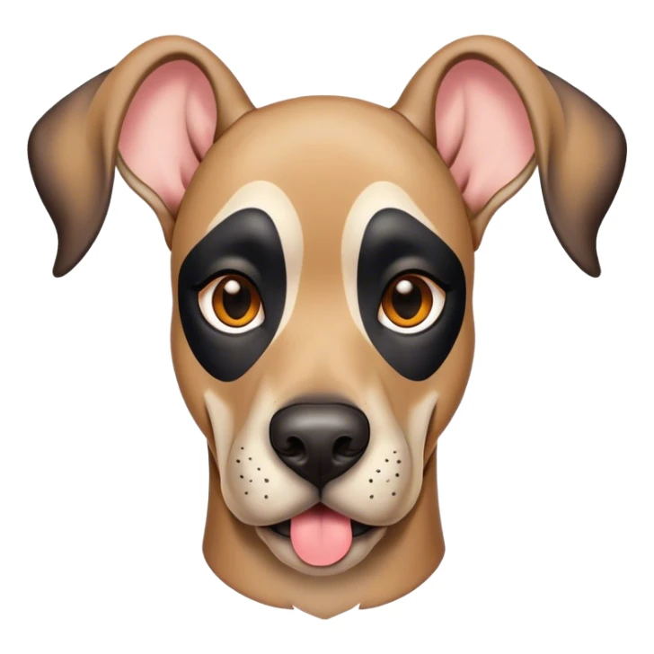 Cinematic Comical Fawn Great Dane Portrait Emoji, Head tilted dramatically with an exaggeratedly amused expression, featuring a sleek fawn coat with a subtle dark mask, wide, expressive amber eyes filled with playful disbelief, Simplified yet hilariously expressive features, highly detailed, glowing with a slightly sassy glow, high shine, dramatic yet playful, stylized with an air of cheeky mischief, bright and endearing, soft glowing outline, capturing the essence of a spirited and over-the-top guardian, so meme-worthy it feels like it could side-eye its way into internet fame instantly! sticker