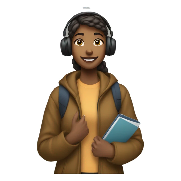 female student standing by her locker with wireless headphones, winter coat, and cell phone sticker