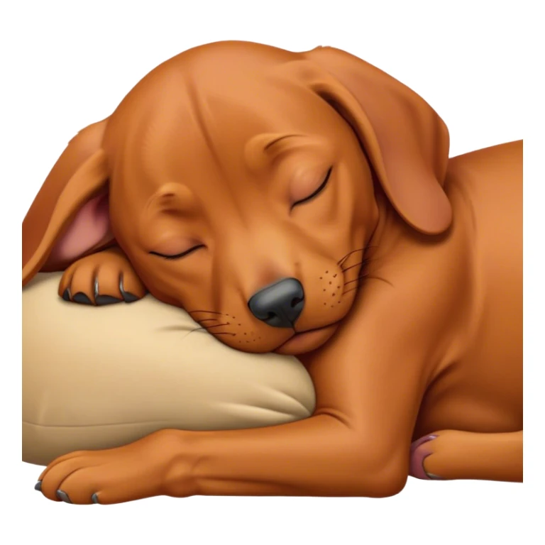 Meme-Worthy Cute Sleeping Vizsla Portrait Emoji, Head resting peacefully with a contented smile, showcasing a sleek, athletic build and a luxuriously soft rust and gold Fur, eyes shut in a serene nap, Simplified yet hilariously adorable features, highly detailed, glowing with a soft, drowsy light, high shine, relaxed and utterly lovable, stylized with an air of playful laziness, bright and heartwarming, soft glowing outline, capturing the essence of a comically sleepy companion, so meme-worthy it feels like it could instantly become the next viral sensation of adorable slumber! sticker