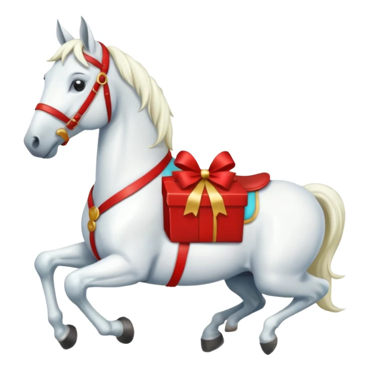 christmas new year's white horse with a red saddle with gift box on saddle sticker