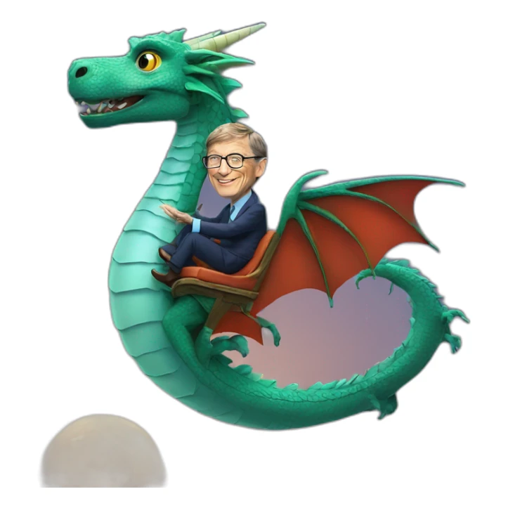 Bill Gates on a dragon flying to the moon sticker
