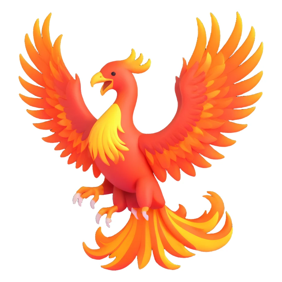 majestic phoenix with fiery wings rising from flames, fully depicted sticker