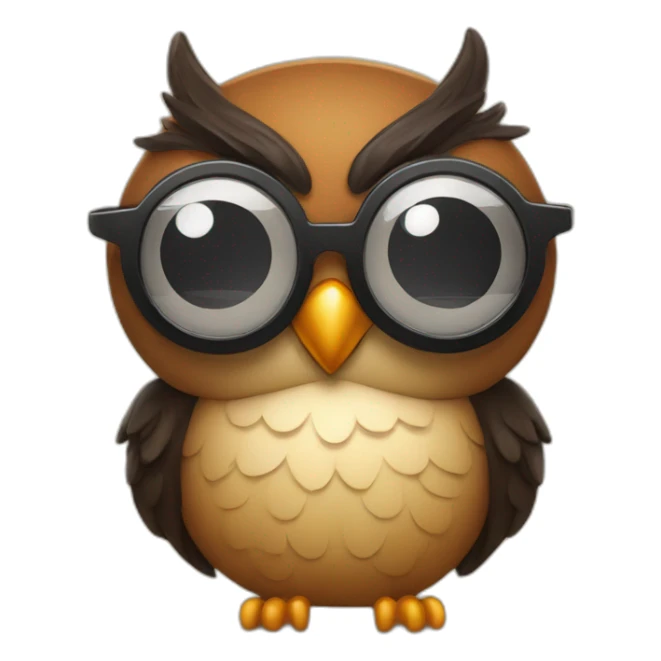 Circle shape head owl anime style wearing sun glasses and smiling brown and black sticker