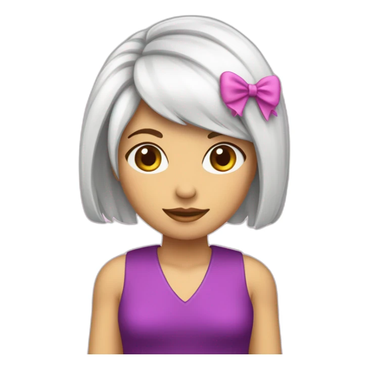 mulher branca cabelo curto e franja rosa com laço roxo na cabeça sticker