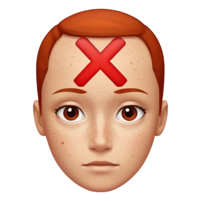 Forhead with a red small "x" symbol in the center sticker