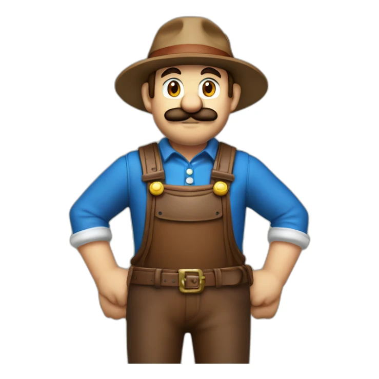 bavarian october fest visitor in super mario style. With a green hat, blue and white shirt and brown leather pants.  sticker