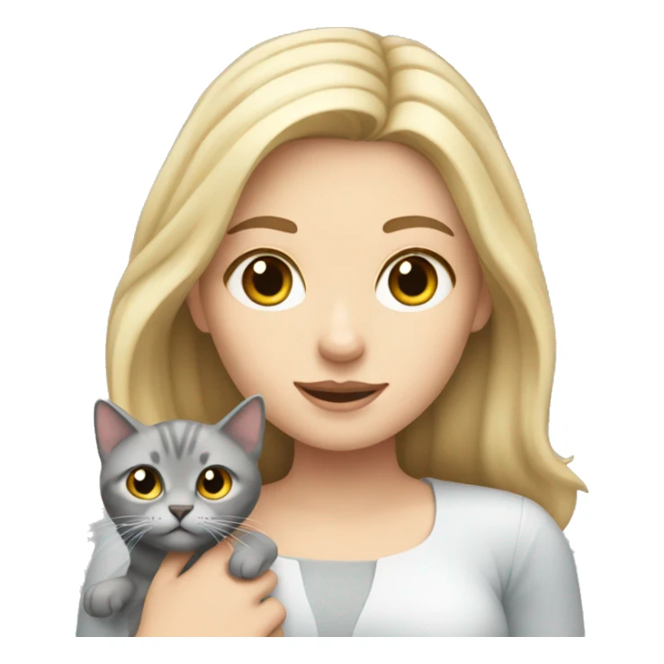 blonde white girl holding grey cat sticker