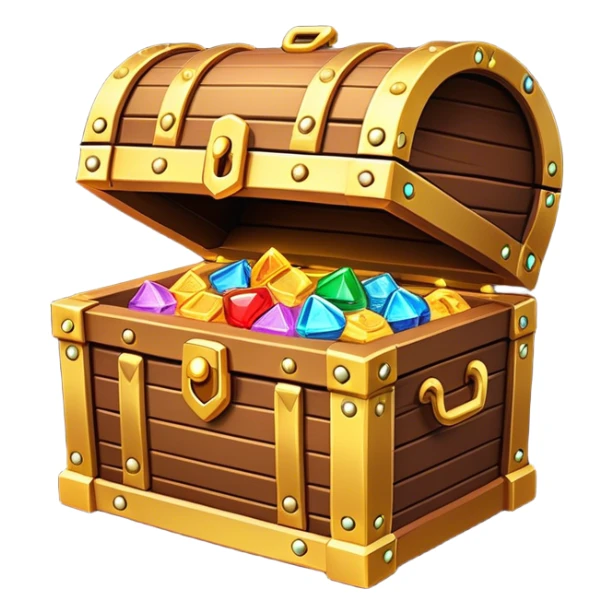 Clash of Clans aesthetic: Cinematic Playful Pixel 3D Treasure Chest Portrait Emoji, rendered in a 3D vector-style similar to standard emojis with minimal shading and bold, simplified shapes. A compact, distinct form with signature details, softly glowing with a pixelated adventure charm. Simplified yet unmistakably iconic, highly detailed and consistent, glowing with a soft radiance and high shine. Stylized with a touch of classic pixel-art charm and a soft glowing outline, capturing the essence of a beloved gaming relic with a friendly, playful manner! sticker