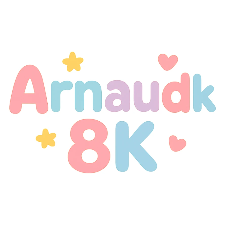 logo for 'Arnaud8K' using playful, rounded lettering and a vibrant color palette sticker