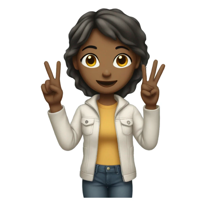 girl holding up peace sign sticker