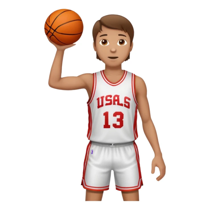 A white man with brown hair with a basketball, doing a layup sticker