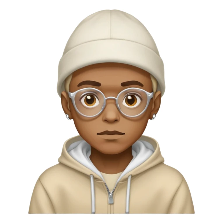 white soulja with glassed in a hoodie and a hat sticker