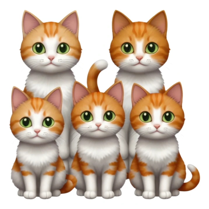 full body of 3 tiny short hair cats including a dark grey and white cat with green eyes, a ginger and white with orange eyes and a brown tabby and white with hazel eyes sticker