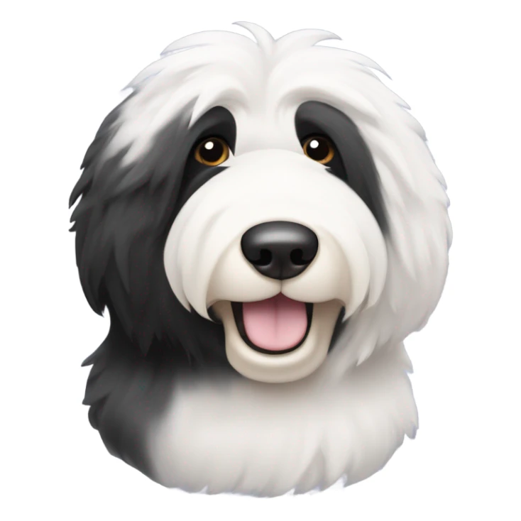 Old English sheepdog with a half and half face like a black and white cookie sticker