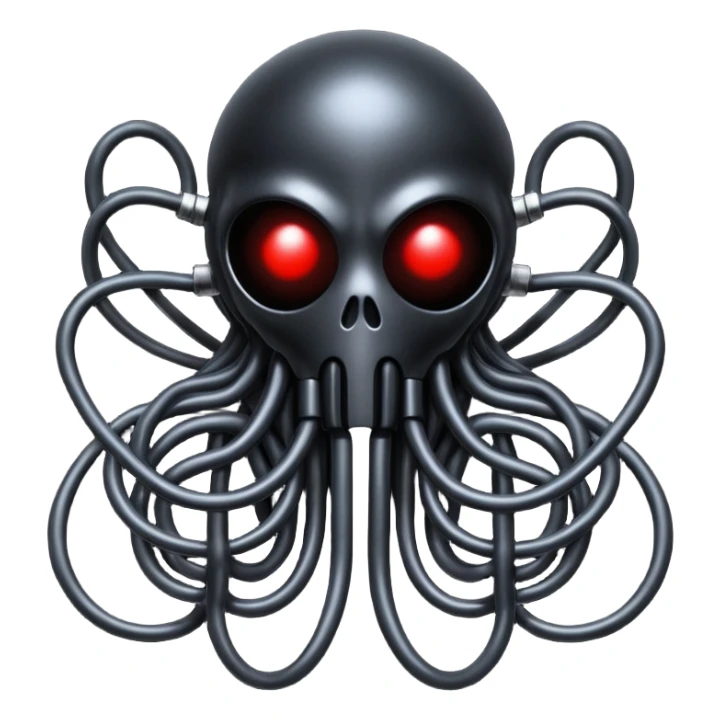 network of dark black wires and tubes forming a surreal occult creature, wrapped in black rags and bondage, Giger-inspired sticker