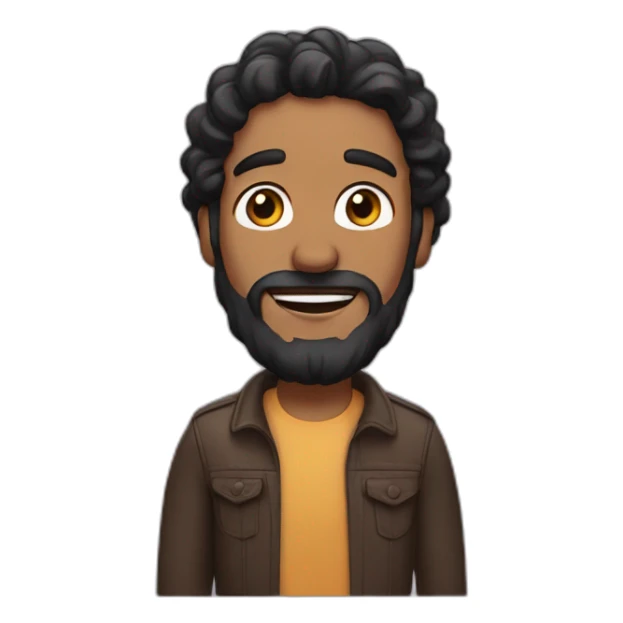 brown man with wavy long black hair and a beard sticker