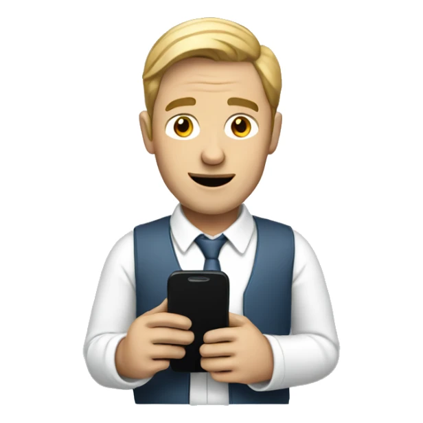 A white man holding a mobile phone sticker