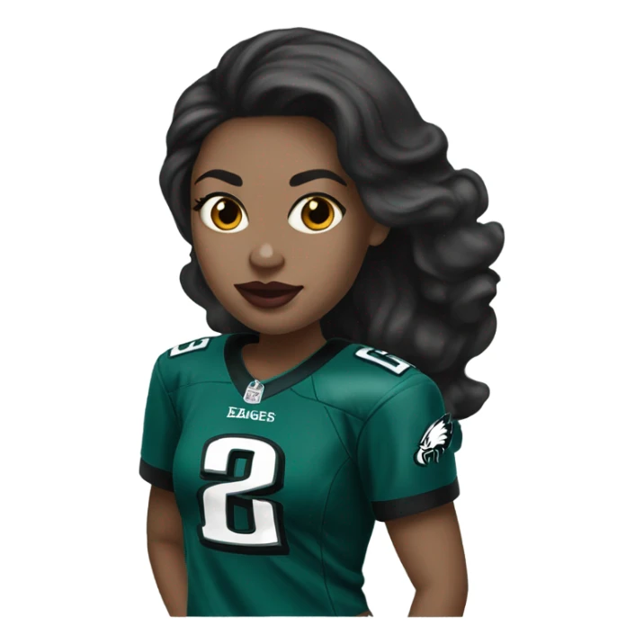  White skin female dark hair red lips wearing Philadelphia Eagles jersey sticker