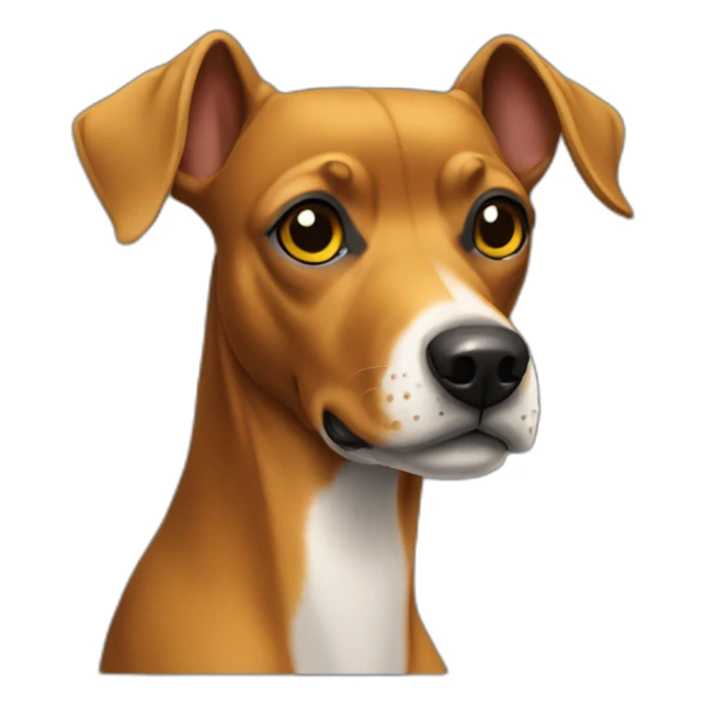 Old pinscher black with white beard and yellow chest sticker