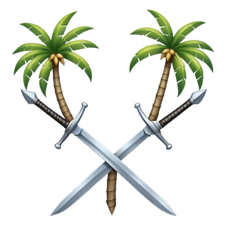two crossed swords with a palm tree in the middle sticker