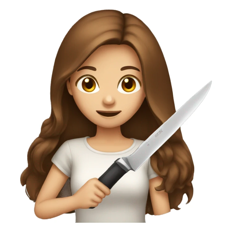 long brown hair girl holding knife emoji sticker