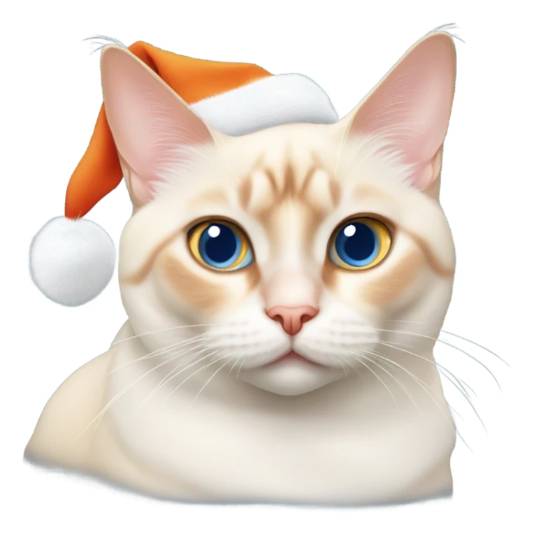 chubby flame point Siamese, white fur with orange accents and blue eyes wearing a red christmas hat  sticker