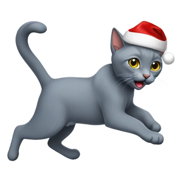 Running Russian blue cat wearing a Santa hat  sticker