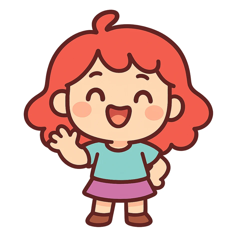 pastel toon style chibi character with red hair, cute expression sticker