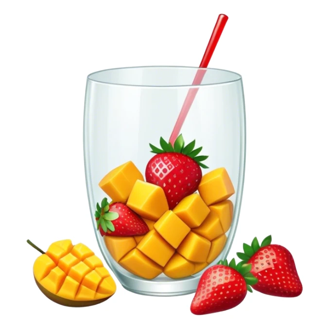 Transparent glass with pieces of mango and strawberries sticker