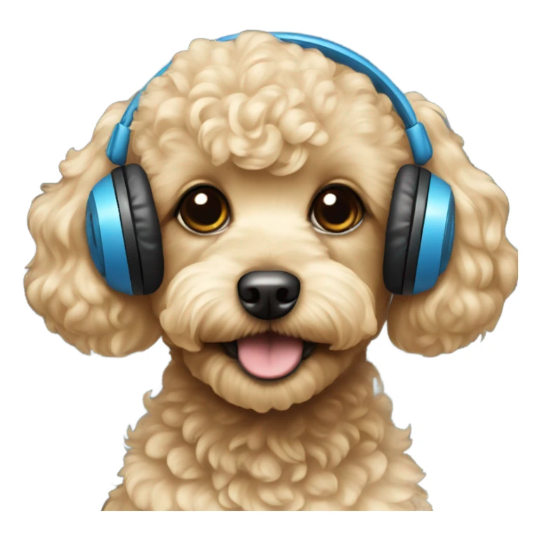 Blonde toy poodle with headphones on sticker
