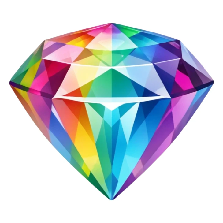 A 3d, not too detailed rainbow colored gem shaped prismatic icon sticker
