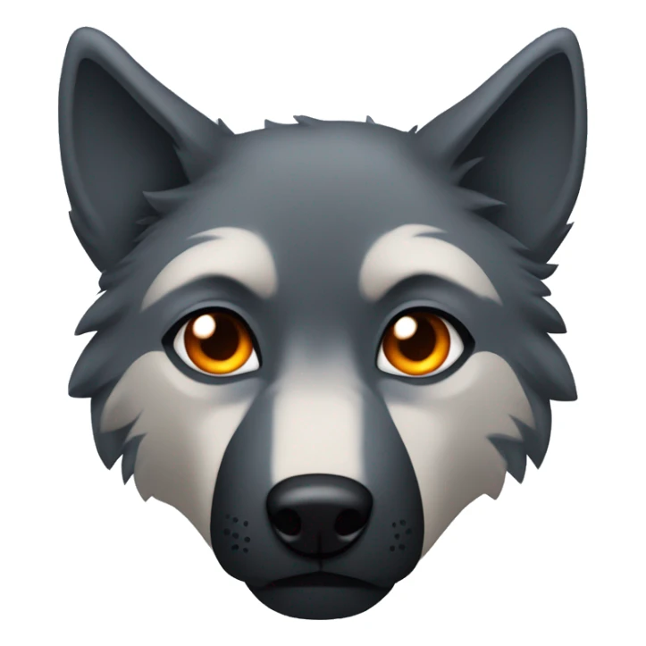 a blacky gray wolf furry head, with right ear orange and left ear blue, right eye blue and left eye orange, sad sticker