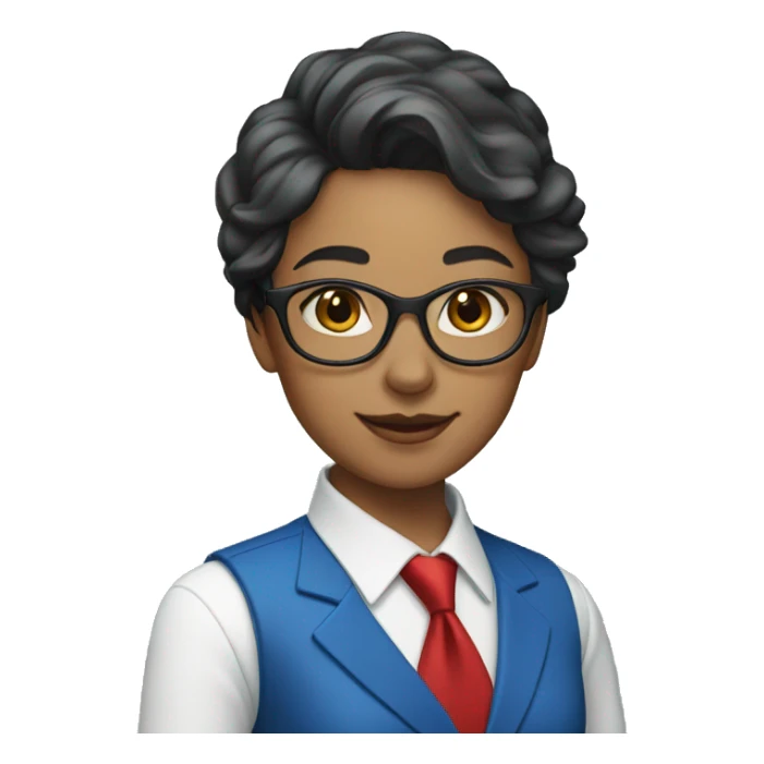 woman in blue suit, white shirt and red tie sticker